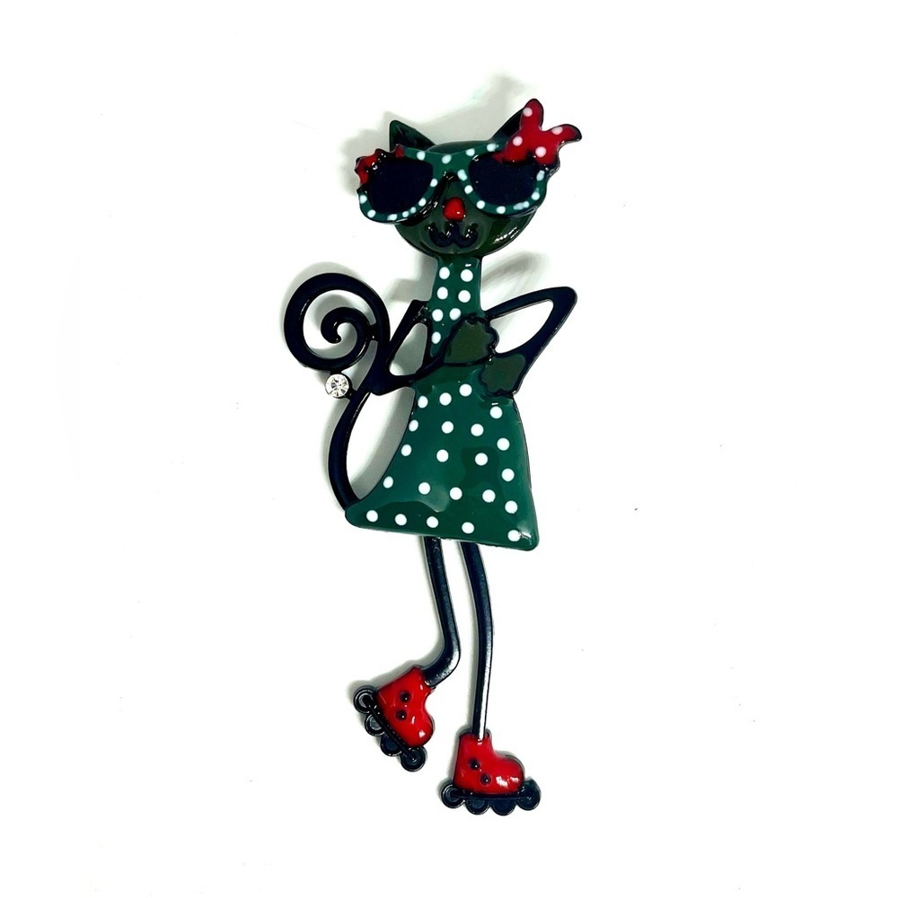 Vintage Enamel Cat Brooch